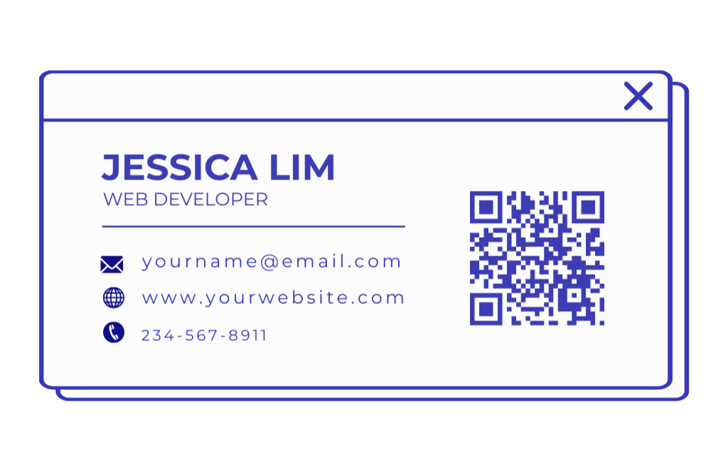 Services of Web Developer on Simple Blue and White Business Card 85x55mm Design Template