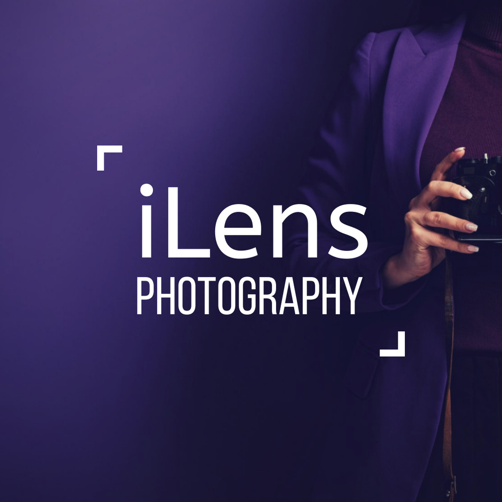 Photography Studio Services Offer on Purple Logo 1080x1080px – шаблон для дизайну