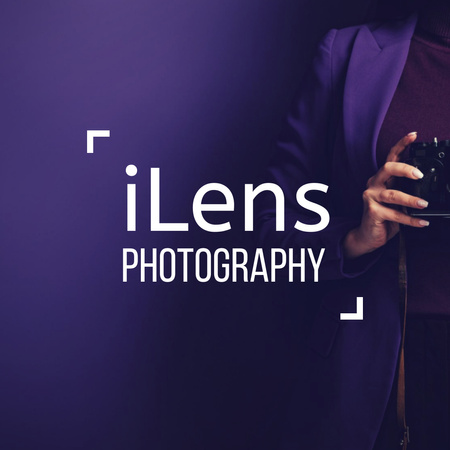 Photography Studio Services Offer on Purple Logo 1080x1080px Design Template