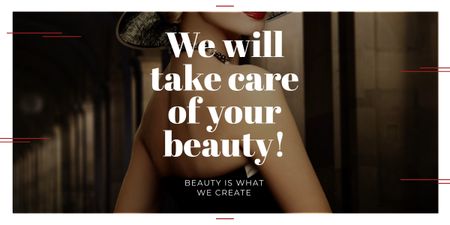 Beauty Services Ad with Fashionable Woman Image Design Template