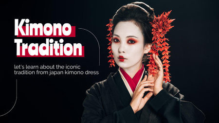 Asian Woman Wearing Traditional Japanese Kimono Youtube Thumbnail Design Template