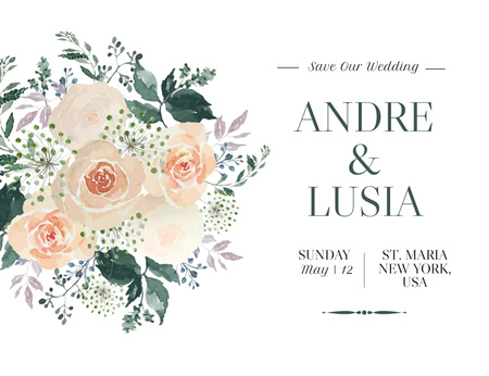 Save the Date of The Wedding in New York Invitation 13.9x10.7cm Horizontal Design Template