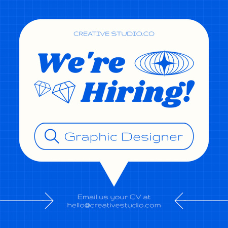 Реклама позиции графического дизайнера на синем фоне LinkedIn post – шаблон для дизайна