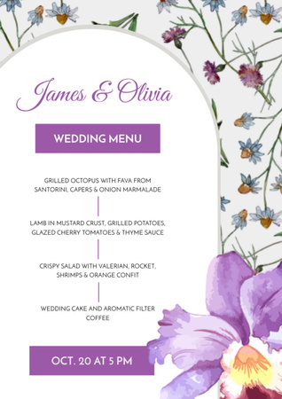 Floral Watercolor Wedding Menu Design Template