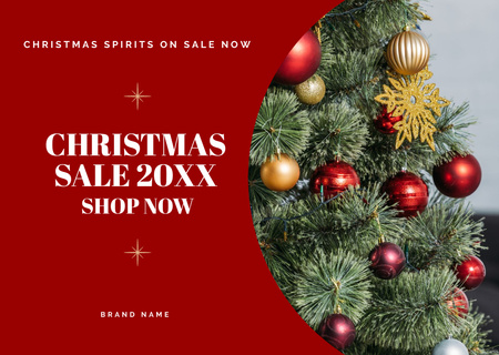 Christmas Sale Announcement with Decorated Christmas Tree Card Design Template