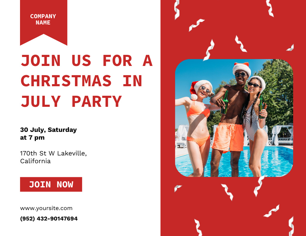 Ontwerpsjabloon van Flyer 8.5x11in Horizontal van Exquisite Poolside Celebration Of Christmas in July In Red