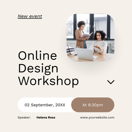 Anúncio de oficina de design on-line em bege LinkedIn post Modelo de Design