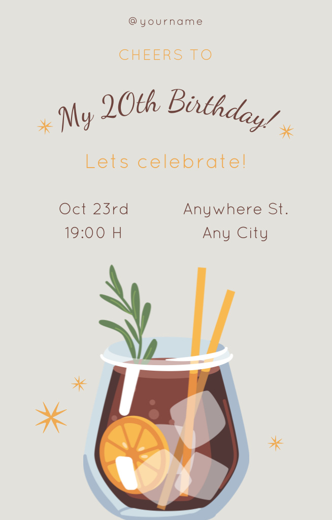 Birthday Party with Cocktails Invitation 4.6x7.2in Πρότυπο σχεδίασης