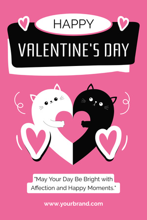 Valentine's Day Greeting with Cute Cats on Pink Pinterest Design Template