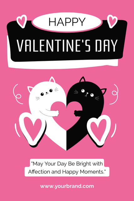 Modèle de visuel Valentine's Day Greeting with Cute Cats on Pink - Pinterest
