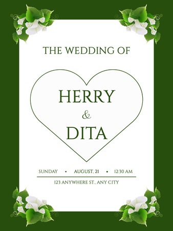 Svatební oznámení s květinami na zelené Poster US Šablona návrhu