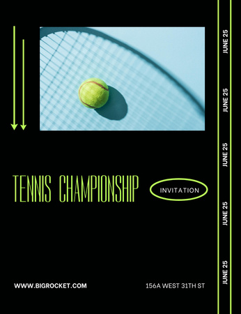 Oznámení o tenisovém utkání na černém pozadí Invitation 13.9x10.7cm Šablona návrhu