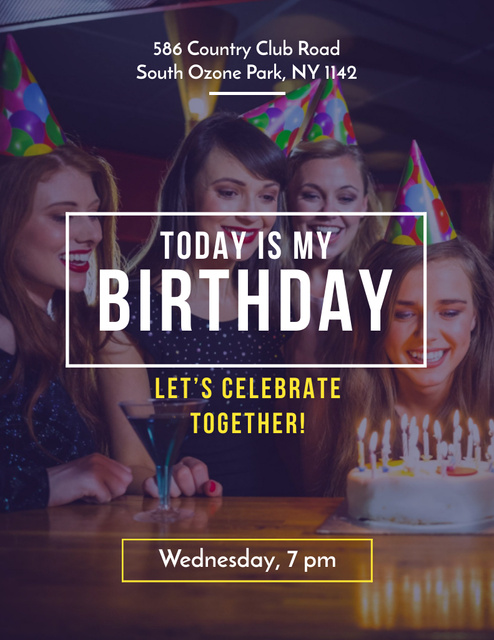 Birthday Invitation with Girl Blowing Candles Flyer 8.5x11in Design Template