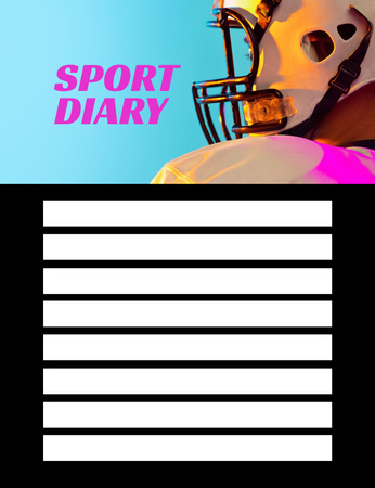 Ontwerpsjabloon van Notepad 107x139mm van sportdagboek met sportman in helm