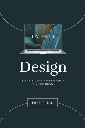 anúncio de lançamento de aplicativos com tela de laptop Pinterest Modelo de Design