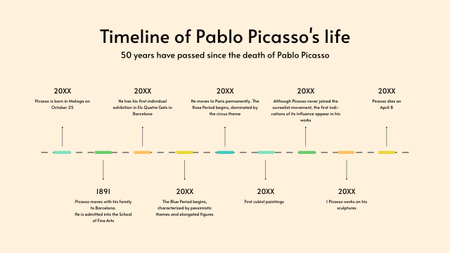 Plantilla de diseño de vida de pablo picasso melocotón minimalista Timeline 