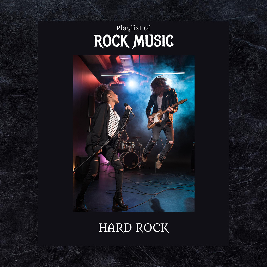 Designvorlage Rock Concert Announcement with Guitarists für Album Cover