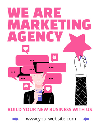 Designvorlage Marketingagentur-Service mit rosa Nachrichtenblasen für Instagram Post Vertical