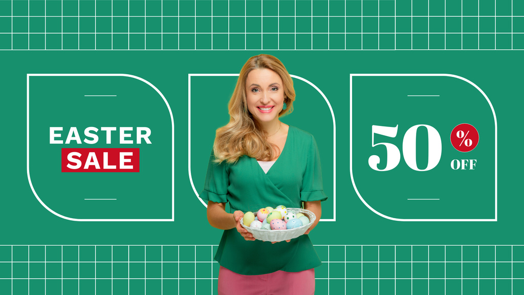 Designvorlage Woman Holding Colored Easter Eggs in Wicker Plate für FB event cover