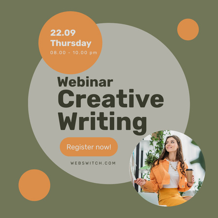 Creative Writing Webinar Proposal with Young Woman in Orange Jacket Instagramデザインテンプレート