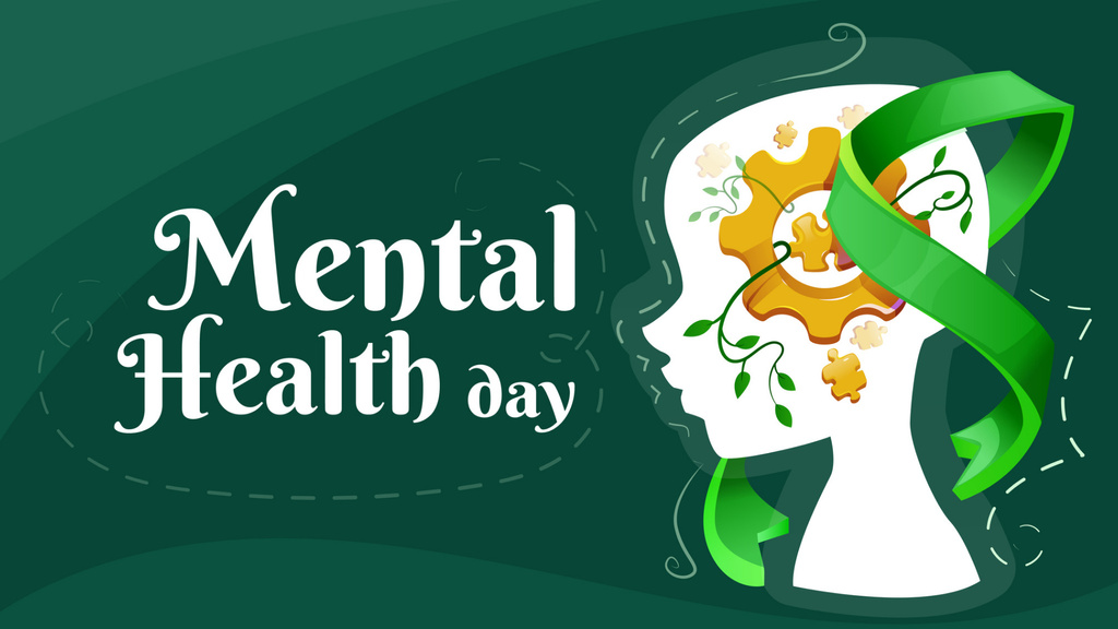 Congratulations on Mental Health Day with Green Ribbon Zoom Background Design Template