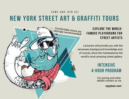 Városi utcai művészeti túrák híres művészek játszóterével Invitation 13.9x10.7cm Horizontal tervezősablon