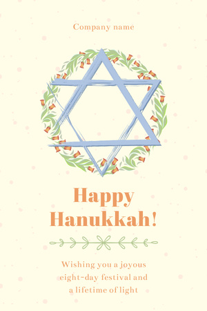 Platilla de diseño Wishing Happy Hanukkah With Floral Wreath And David Star Pinterest