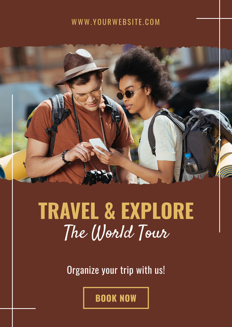Multiracial Couple is Traveling Poster Design Template
