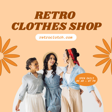 Többnemzetiségű nők retro ruházati boltban Instagram AD tervezősablon