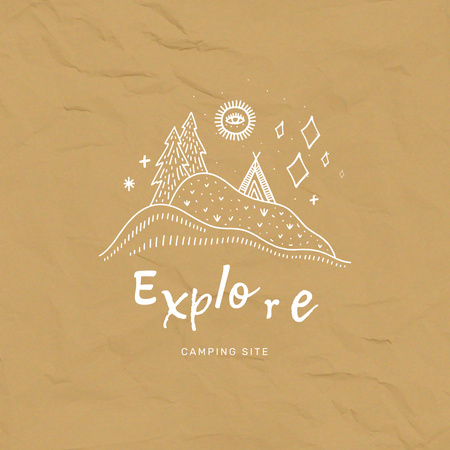 Template di design Offerta tour di viaggio con illustrazione di montagne e alberi Animated Logo