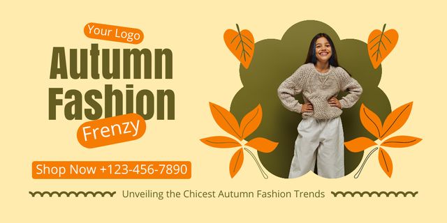 Autumn Collection for Teens with Cute Girl Twitter Design Template