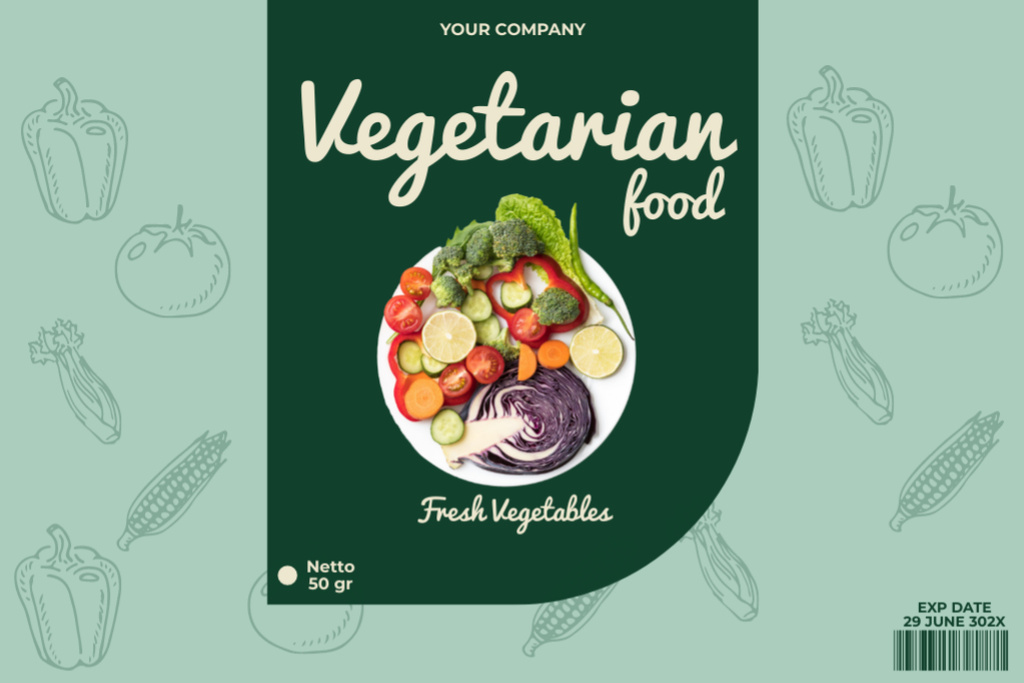 Fresh Vegetables In Vegetarian Food Package Label Πρότυπο σχεδίασης