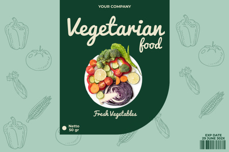 Fresh Vegetables In Vegetarian Food Package Label Design Template