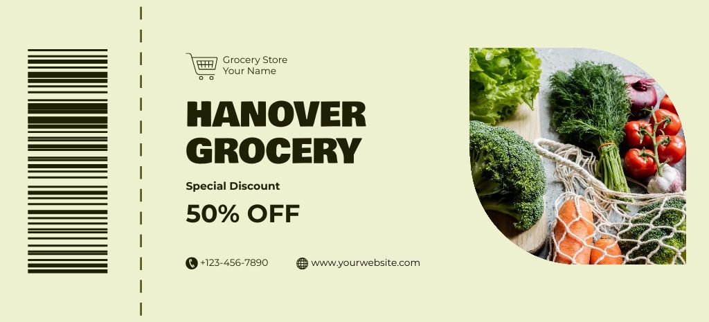 Designvorlage Grocery Store Ad with Set of Organic Vegetables für Coupon 3.75x8.25in