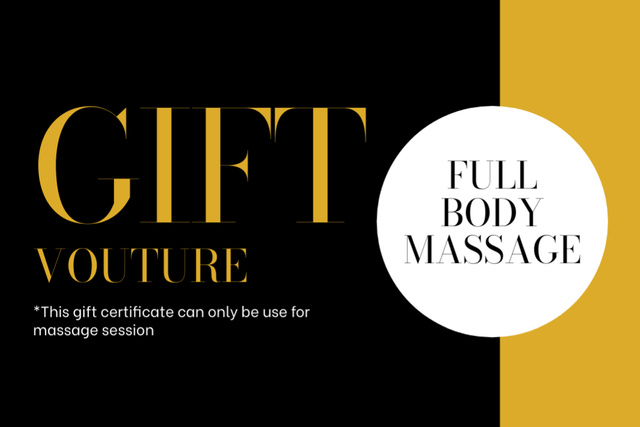 Full Body Massage Services Promotion on Black Gift Certificate Tasarım Şablonu