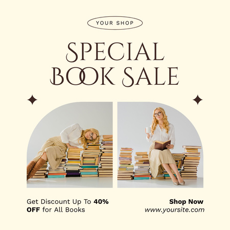 Book Special Sale Announcement  With Attractive Blonde Instagram Design Template