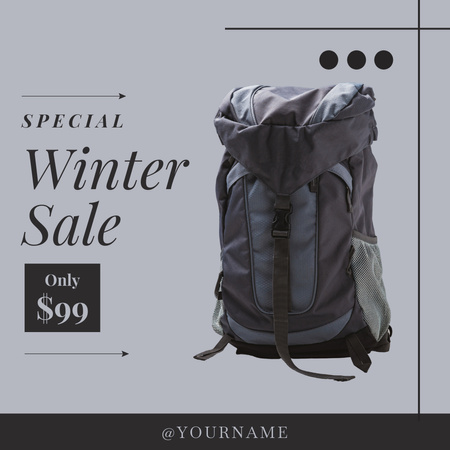 Modèle de visuel Annonce de la vente spéciale d'hiver sur les sacs à dos - Instagram