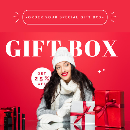 Woman for Winter Gift Box Red Instagram Design Template