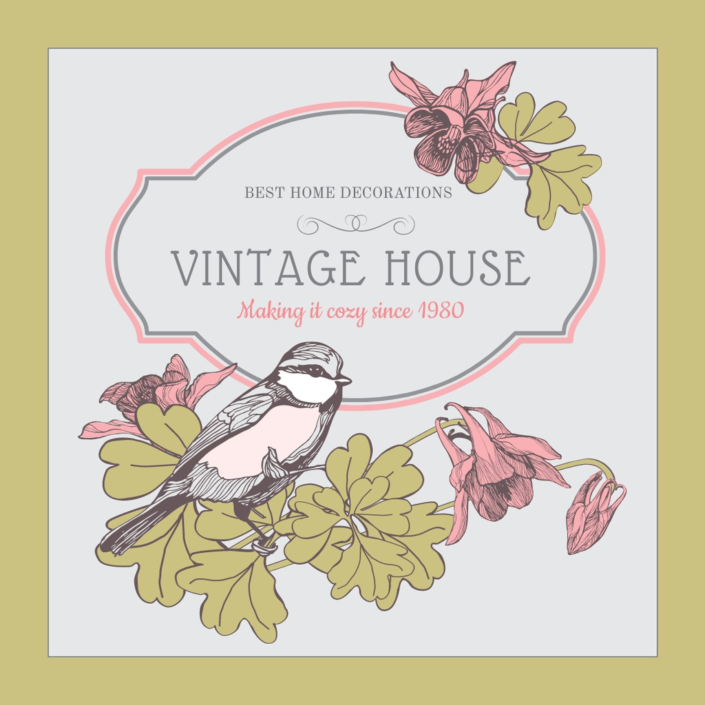 Home decor shop ad with Bird and Flowers Instagram ADデザインテンプレート