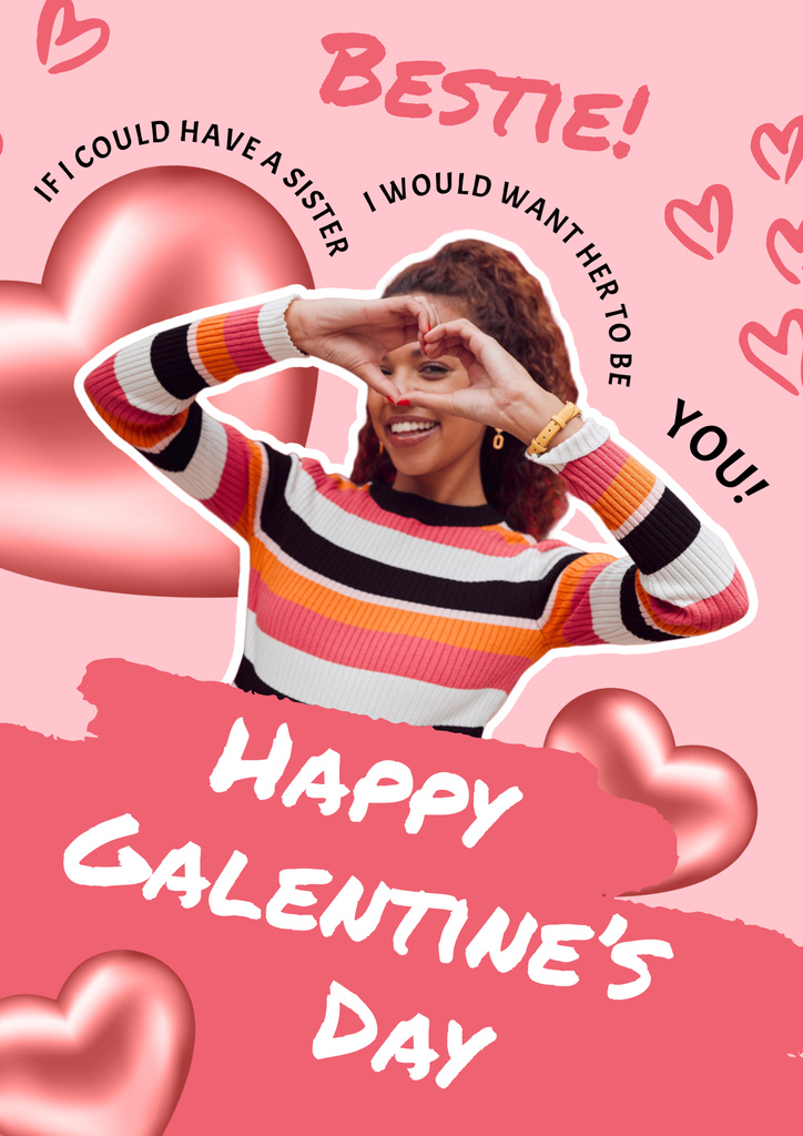 Cute Greeting on Galentine's Day with Smiling Woman Poster Modelo de Design