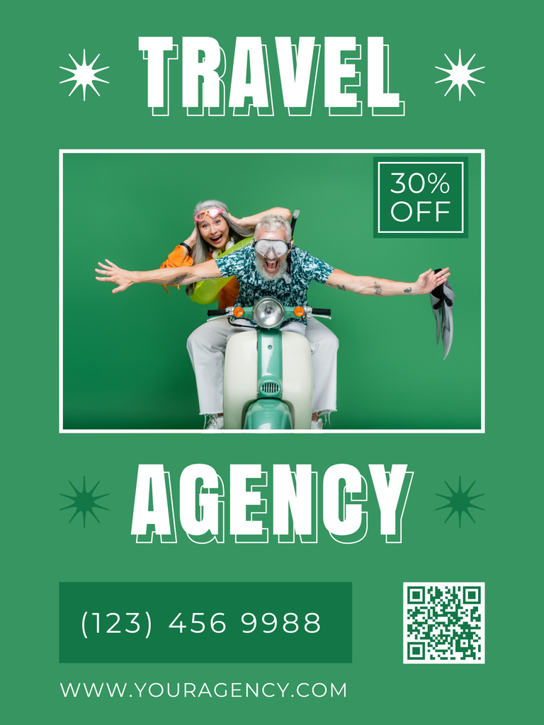 Travel Agency Offer with Funny Old People Poster US Tasarım Şablonu