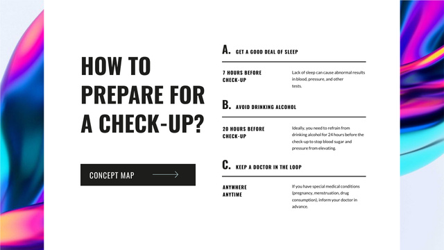 Prepare for Check-up steps Mind Map Tasarım Şablonu