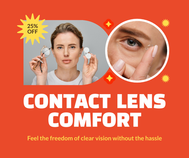 Discount on Comfortable Contact Lenses as Alternative to Glasses Facebook tervezősablon