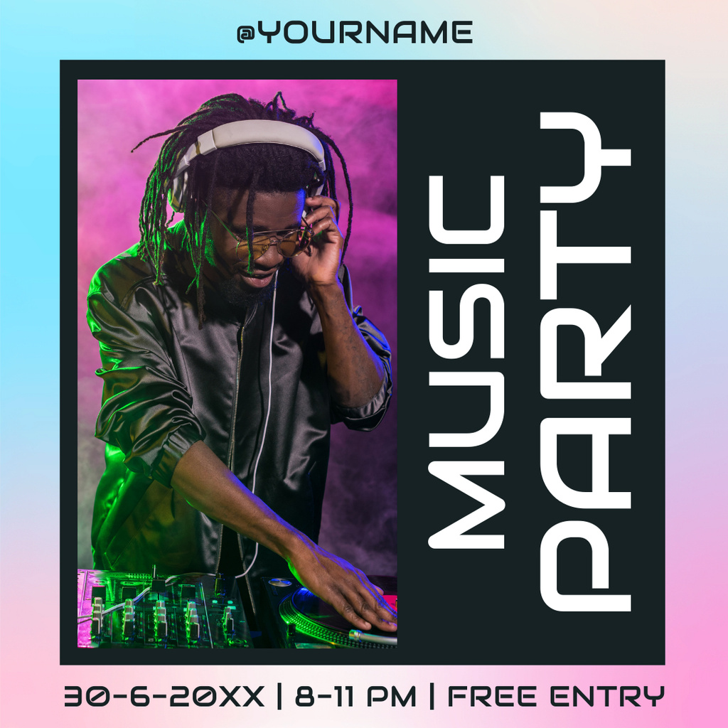 Music Party Announcement with Young Dj Instagram Design Template