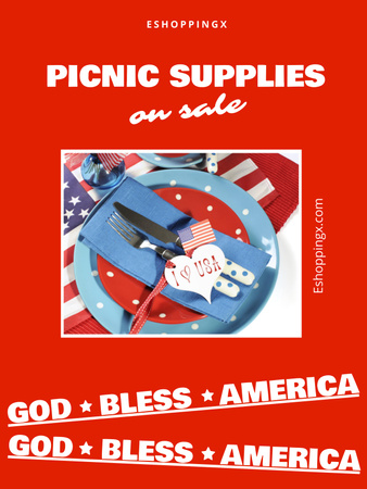 Picnic Supplies Sale on Independence Day Poster US Design Template