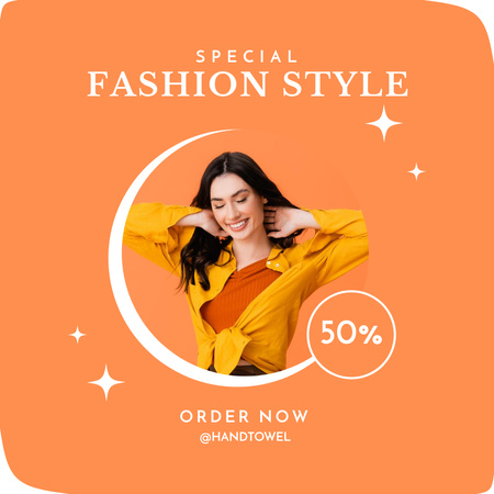 Asian Woman for Fashion Style Orange Instagram Design Template