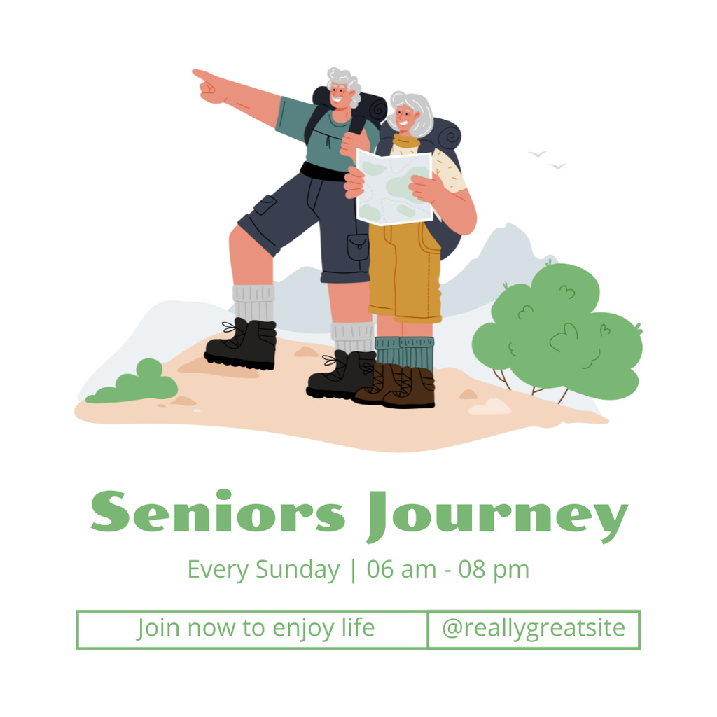 Designvorlage Journey For Seniors With Map And Backpacks für Instagram