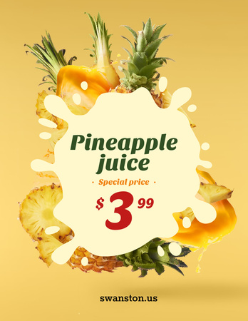 Pineapple Juice Offer Fresh Fruit Pieces Flyer 8.5x11in Design Template