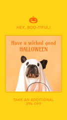 Halloween Goods With Discounts Offer And Lovely Dogs