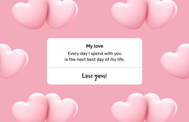 Love Message With Hearts In Pink Thank You Card 5.5x8.5in Design Template